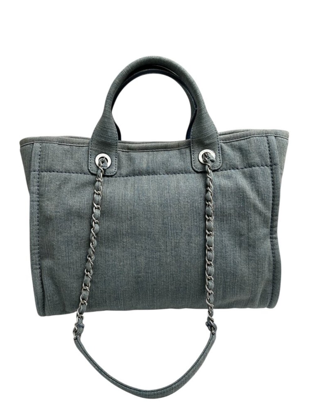 CHANEL Light Blue Denim Medium Deauville Logo Tote Bag SHW - Picture 2 of 16